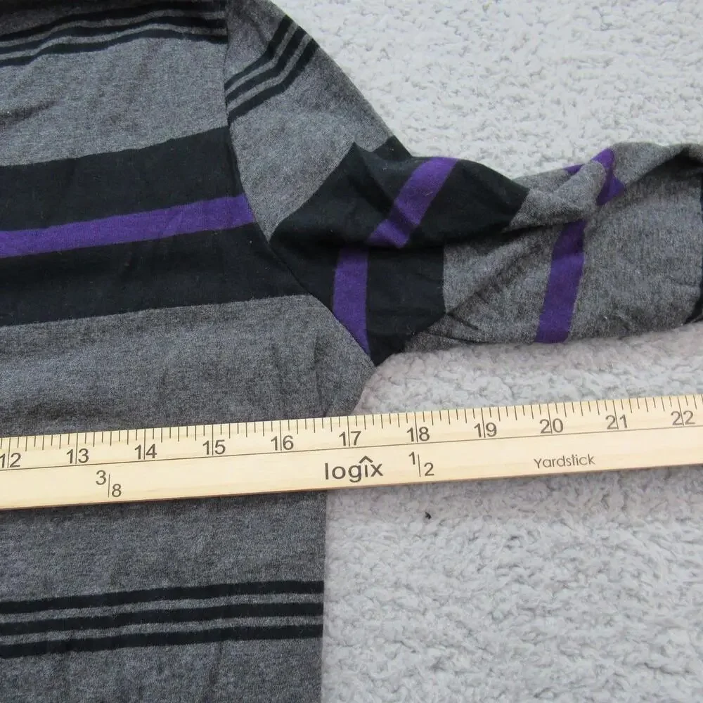Chaps Sweater Womens Large Gray Black Purple Striped V Neck Pullover Long Sleeve